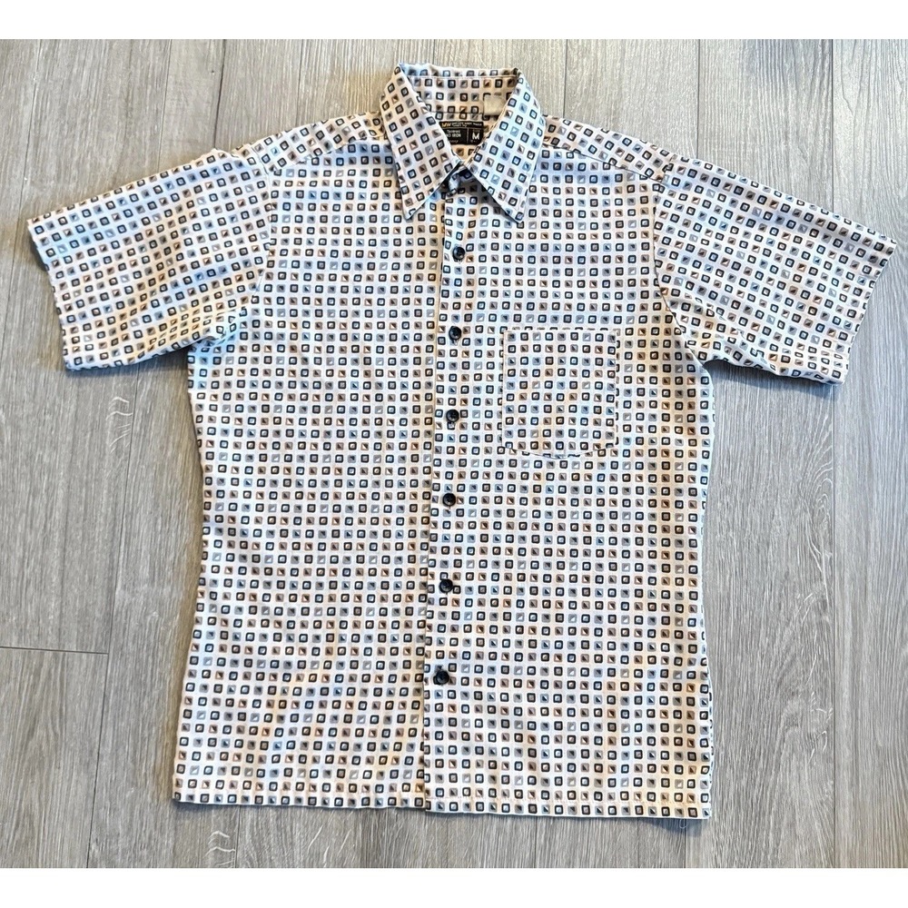 Vintage 70's JC Penney Short Sleeve Chevron All Over Print Button Up Dagger Med